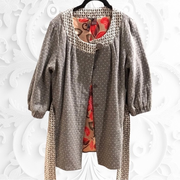 Vintage Nelli USA By Janice Jaraicie Wool Button Up Satin Interior Waist Tie Lrg - Picture 3 of 12